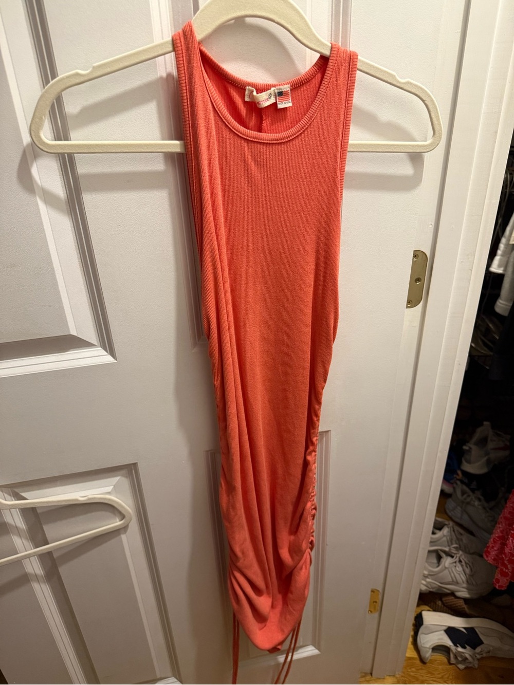 Sleeveless Coral Long Maxi Dress with Side Drawstring